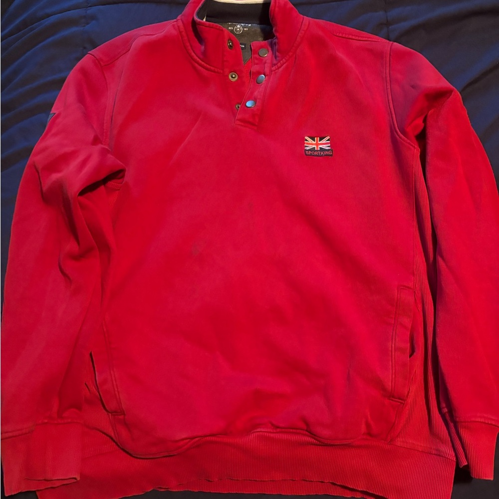Red Pullover Sweatshirt with Flag Patch